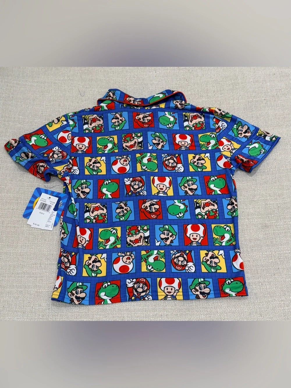 Super Mario Boys Size 8 2-Piece Pajama Set Button Front Character Sleepwear blue